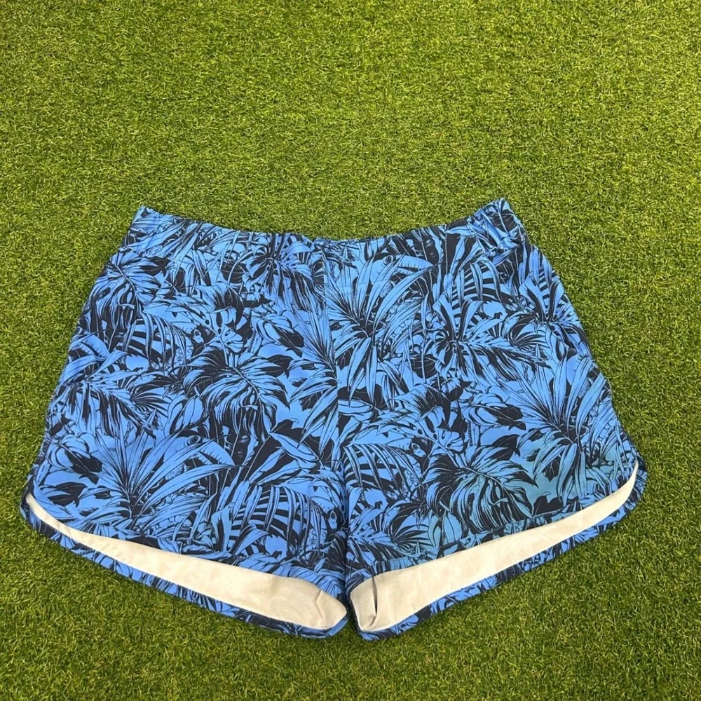 Columbia Sandy River Shorts Womens Large Blue Tropical Palm Print AK2470 3in